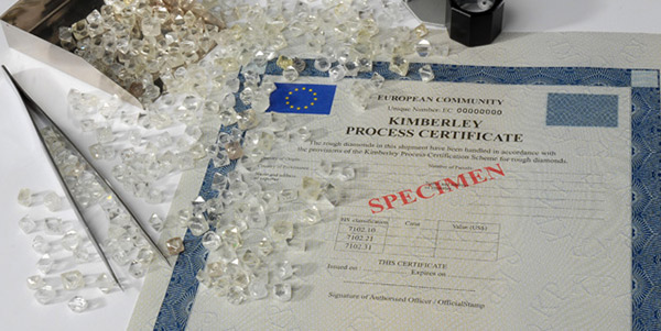 Spécimen de certificat émis en vertu du Processus de Kimberley