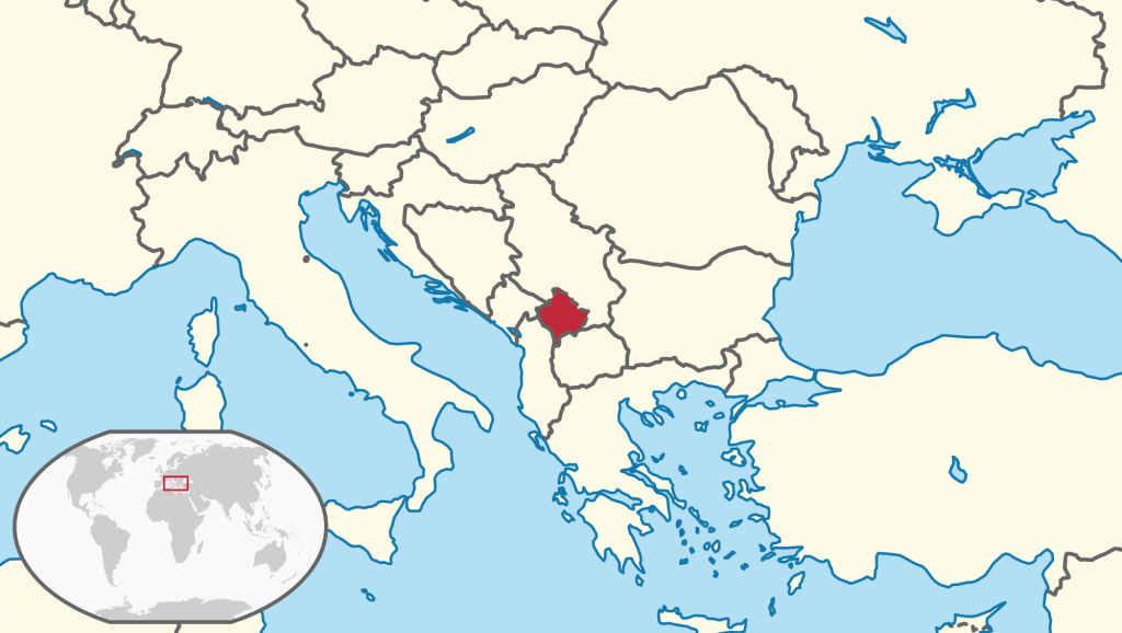 En rouge, le Kosovo, petit territoire au statut légal contesté.